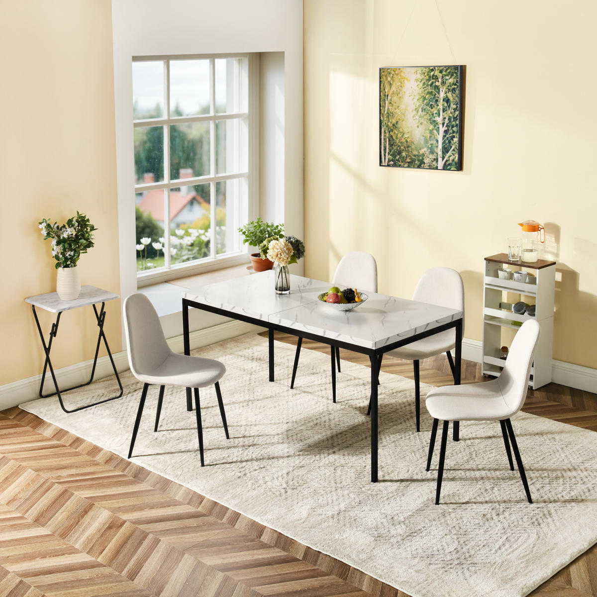 ESSZIMMERSTUHL 4er-Set Stoffbezug & Metallbeine - Beige/Schwarz, Holzwerkstoff/Textil (41/85/42cm) - Urban Meuble