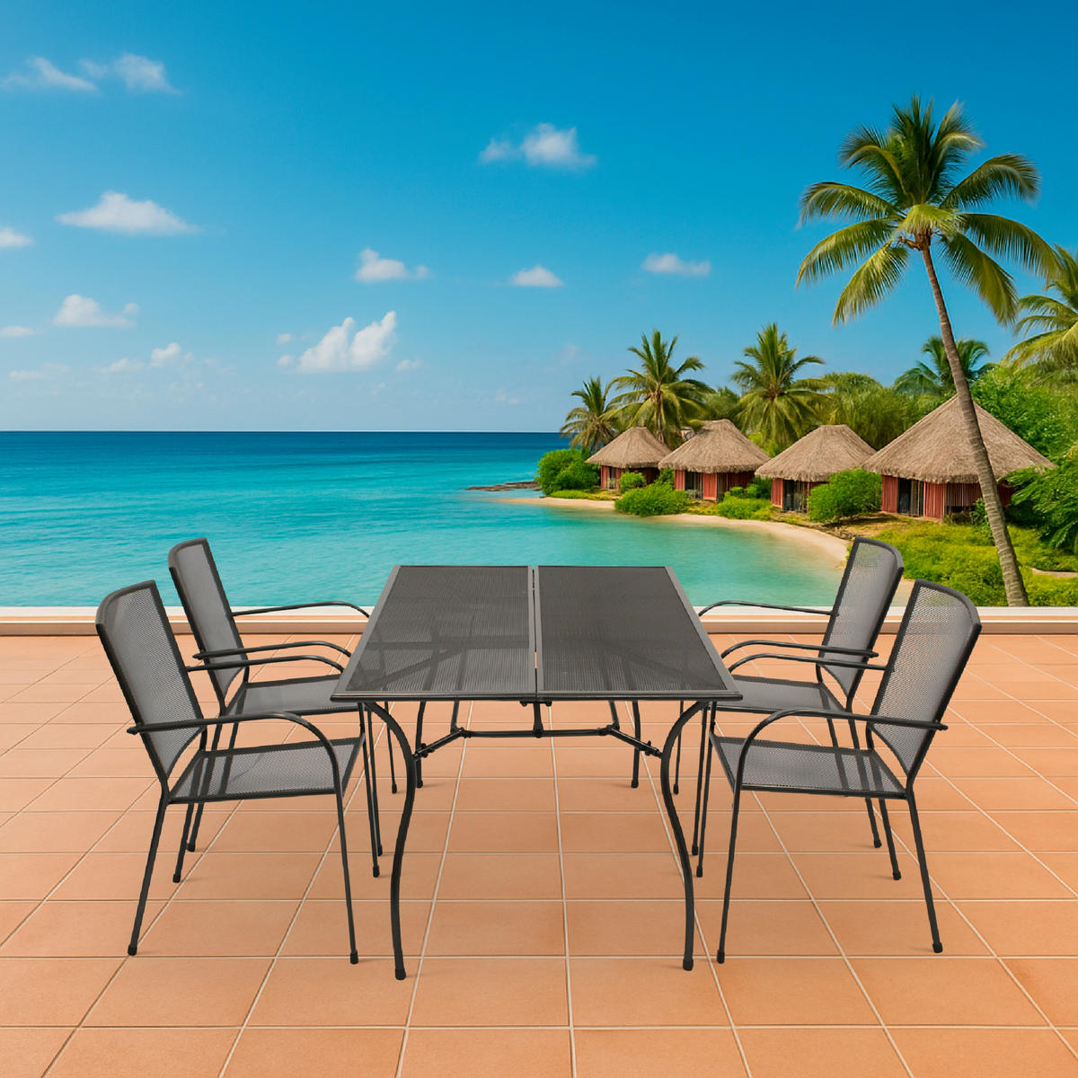 GARTENESSGRUPPE Glasgow - GARTEN-GARNITUR für 4 Personen - Gartenmöbel Set 5-teilig - Streckmetall anthrazit - Grau, Metall - TPFGarden