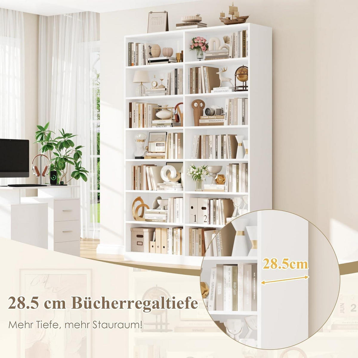 BÜCHERREGAL 212 cm weiß 116x28,5 cm - Weiß, Holzwerkstoff (116/212/28.5cm)