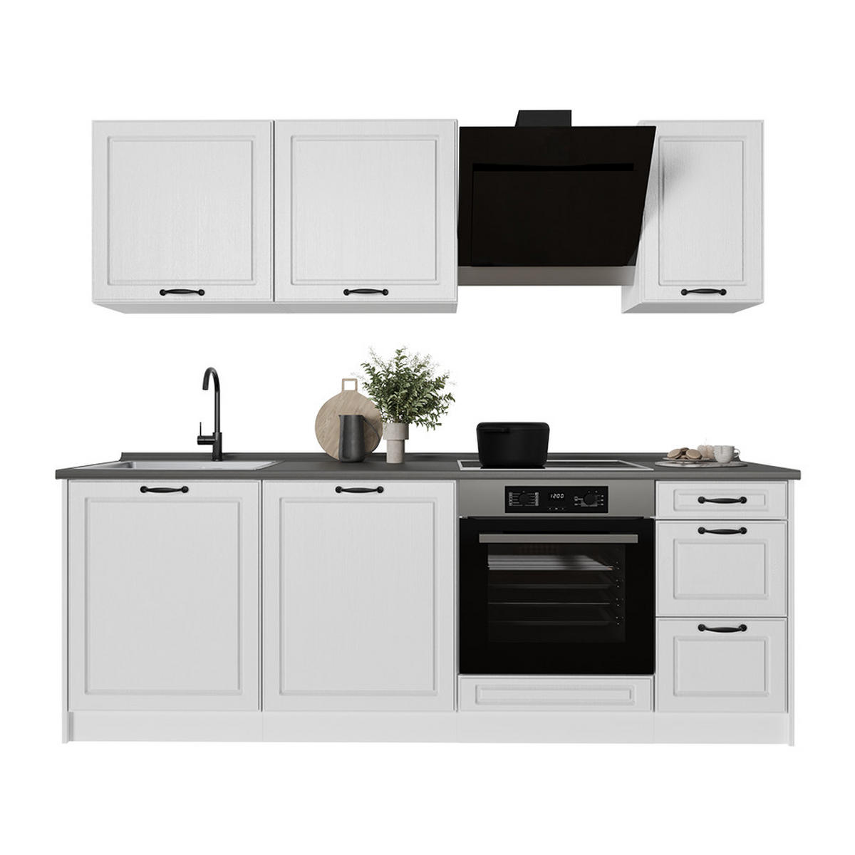 KUCHYNKA R-Line, Biely vidiecky dom/biely, 220 cm Marmori työtaso - biela, kompozitné drevo (220/81.6/60cm) - Vicco