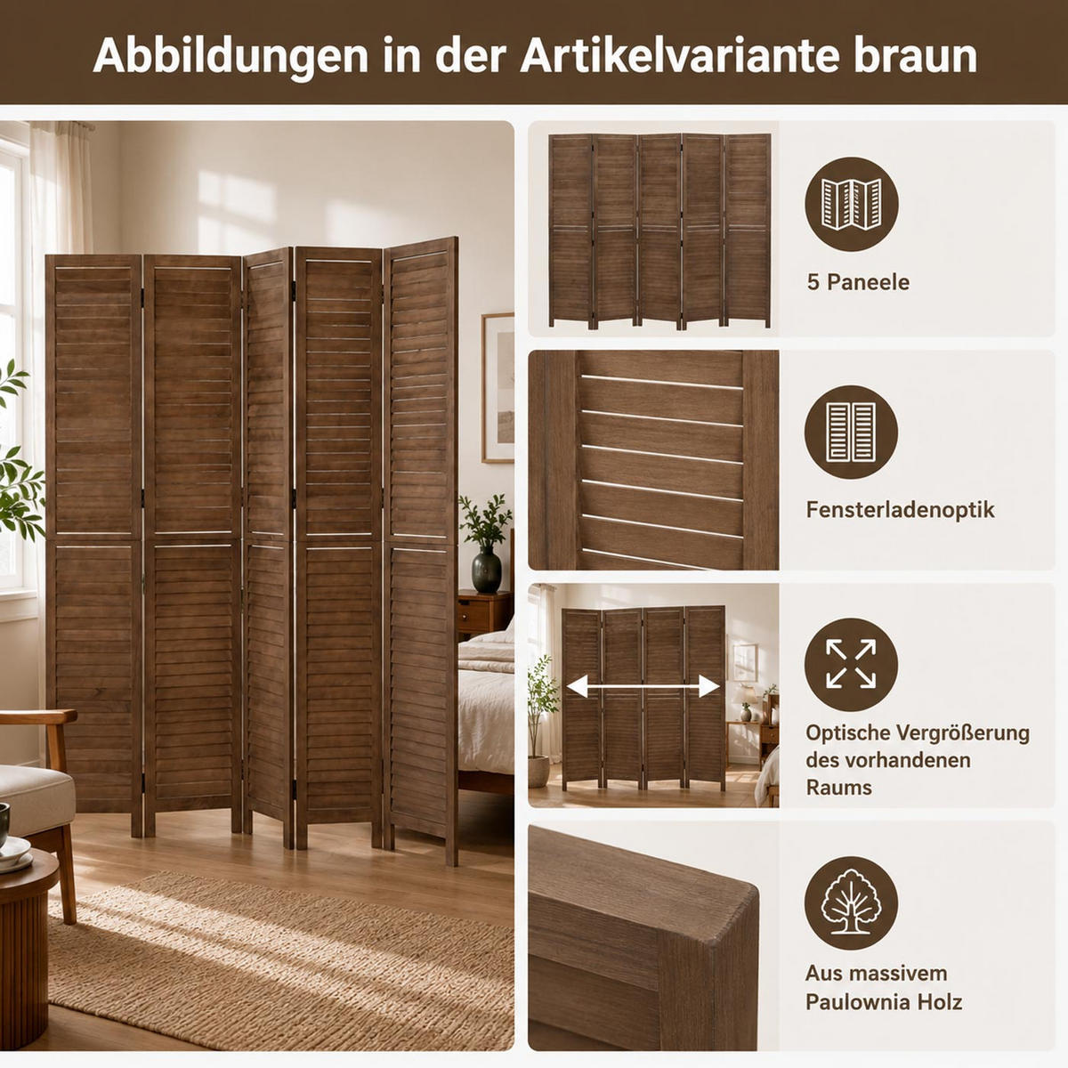 PARAVENT C30B Braun - Braun, Holz (202/180/10cm) - MCW