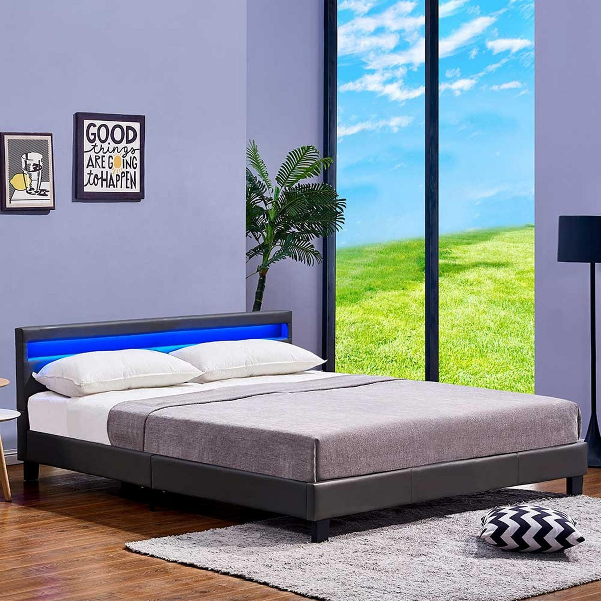 LED BETT ASTRO - Dunkelgrau, 180 x 200 cm - Dunkelgrau, Kunststoff - Home Deluxe