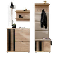 GARDEROBE Set 4-teilig Eiche Jackson, schwarz 250 cm, Garderobenkombination mit 3D-Lamellen - Eichefarben/Schwarz, Holzwerkstoff/Kunststoff (160/202/35cm) - Furn.Design