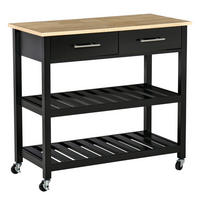 KÜCHENWAGEN, Küchenwagen mit Rollen, 2 Ablagen und 2 Schubladen, Schwarz-Naturholz-Finish, vielseitig einsetzbar - Multicolor, Metall (91.4/85/45.6cm) - FORIOUS
