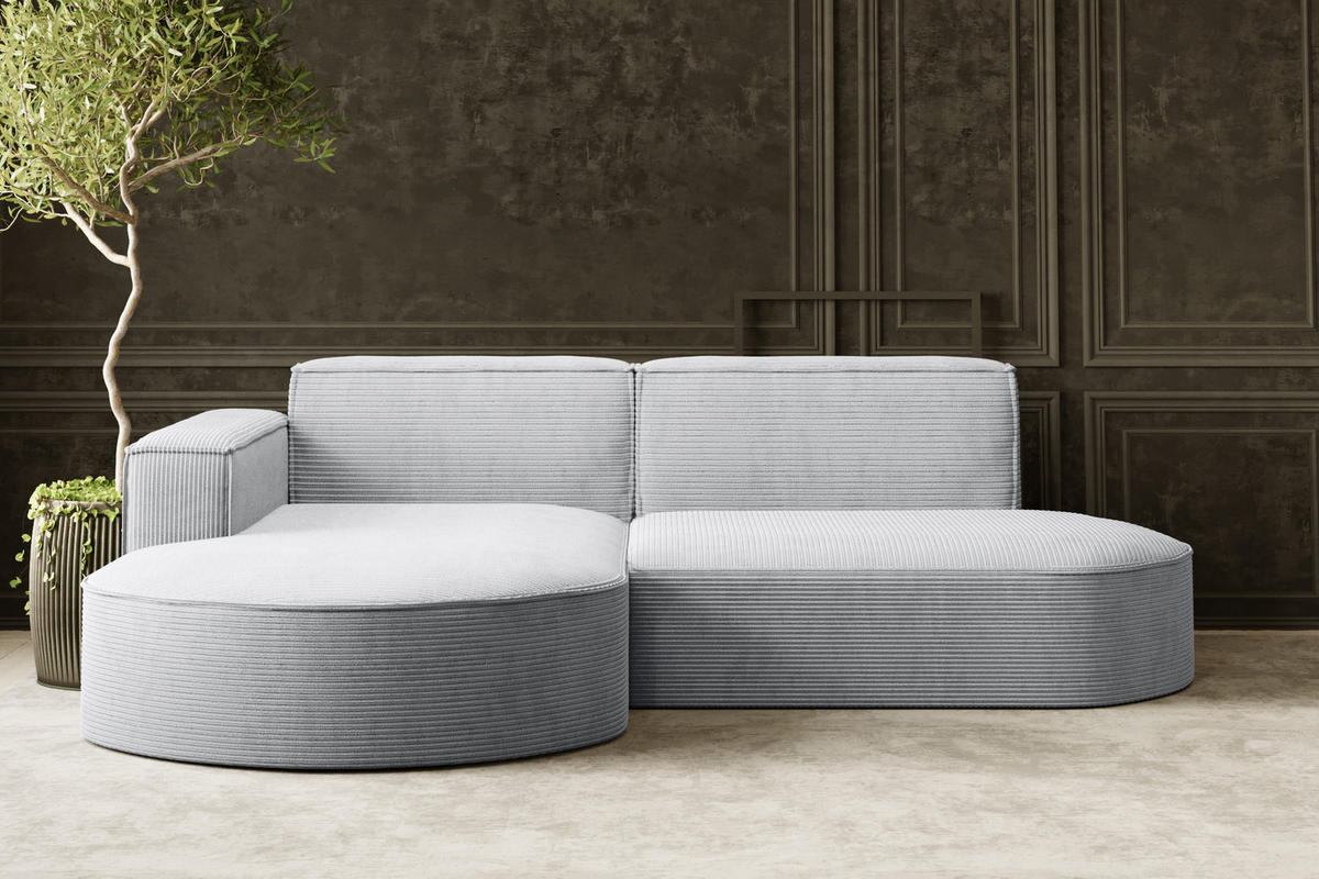 ECKSOFA Modena Studio, Cord Stoff Hellgrau Links - Hellgrau, Holzwerkstoff/Textil (165/236cm) - Kaiser Möbel
