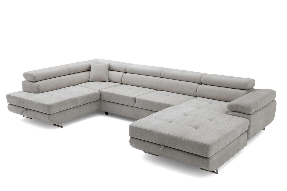 ECKSOFA U-Form WILD U Links mit Schlaffunktion 130x260 Chenille Grau - Silberfarben/Grau, Holz/Textil (350/90/203cm) - Muffo