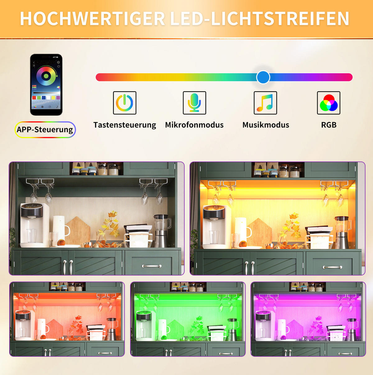 BUFFET 120/188/40 cm Grün aus MDF mit LED-Beleuchtung - Grün, Holzwerkstoff (40/188/120cm) - OKMYHOME