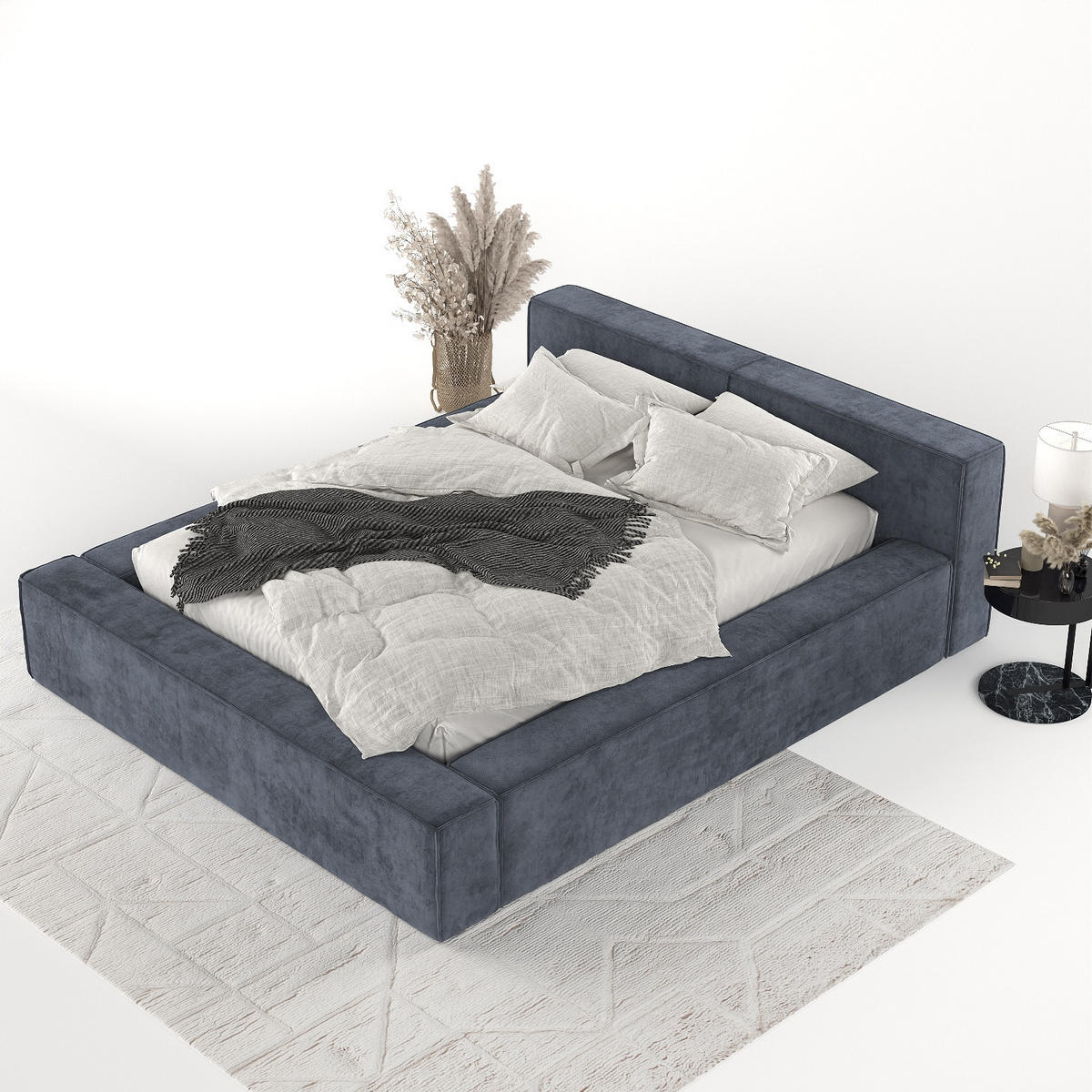 POLSTERBETT Casto mit Stauraum 160/200 cm Dunkelblau im Terra NW Stoff - Blau/Schwarz, Holz/Holzwerkstoff (160/200cm) - AltaBeds