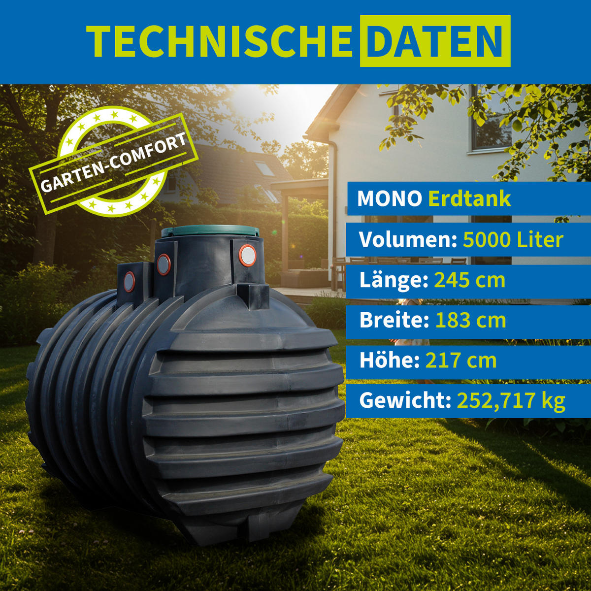 ERDTANK-PAKET 5000 L Garten-Comfort - Schwarz, Kunststoff (183/217/245cm) - 4rain