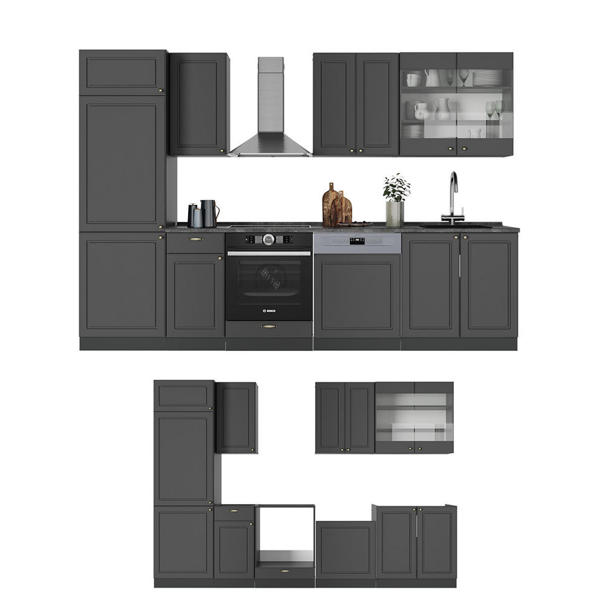 KUCHYŇSKÝ KOUT Fame-Line Anthrazit-Gold Landhaus - antracitová, kompozitní dřevo (300/81.6/60cm) - Vicco