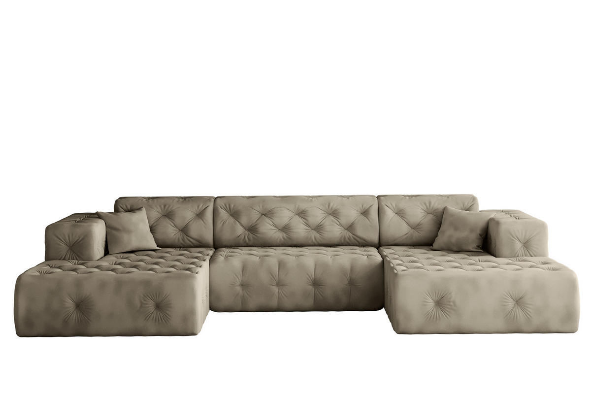 ECKSOFA LUX U-Form, Gesteppt, Stoff Whisper, Creme - Ecru, Holz/Textil (350/171cm) - Kaiser Möbel