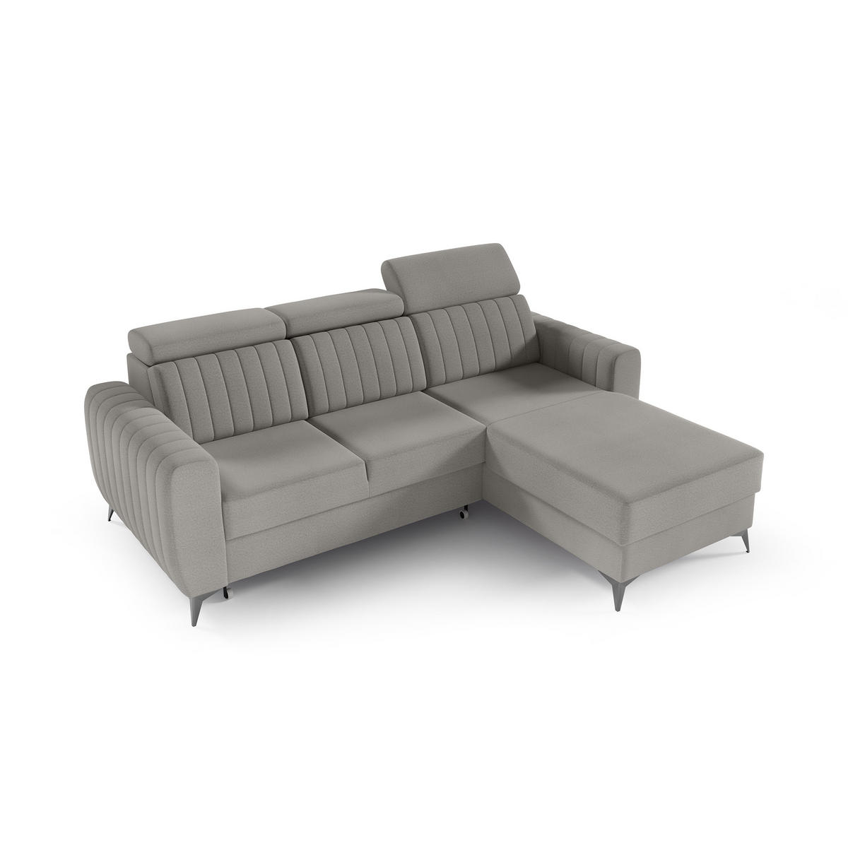 ECKSCHLAFSOFA Connor I verstellbare Kopfstützen, Dunkelbeige - Beige/Schwarz, Textil (238/176cm) - Beautysofa