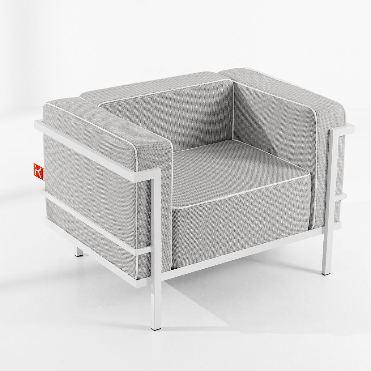 GARTENLOUNGE-SET TRIGLO 1x Tisch, 2x Sessel, 1x Sofa 3-Sitzer, 4-tlg., Modern, Weiß - Dunkelgrau/Weiß, Glas/Textil - KONSIMO®