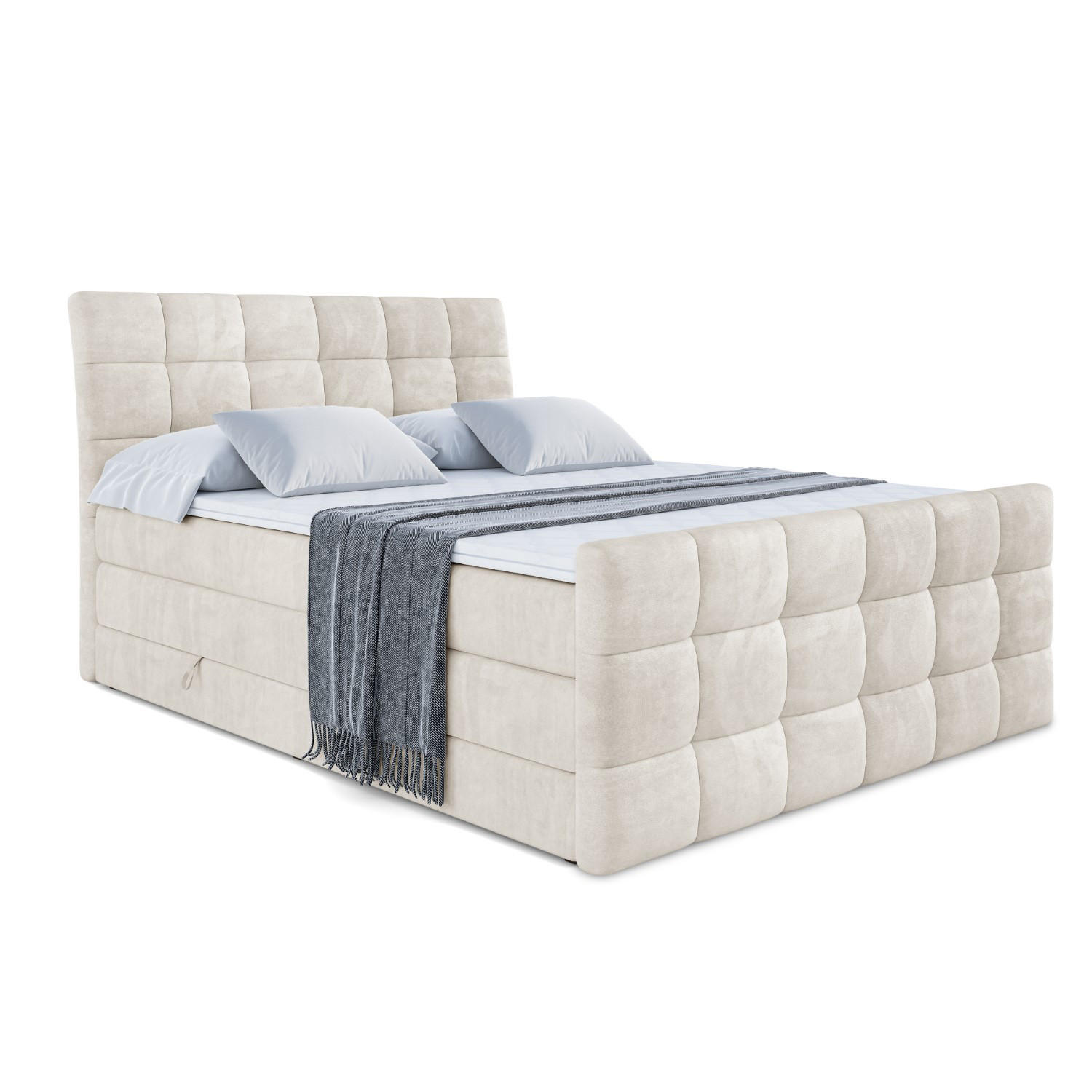 BOXSPRINGBETT BRUGO-Z KING - 200 x 200 - H3/H4 - Ecru - Ecru, Holzwerkstoff (200/200cm) - ALTDECOR