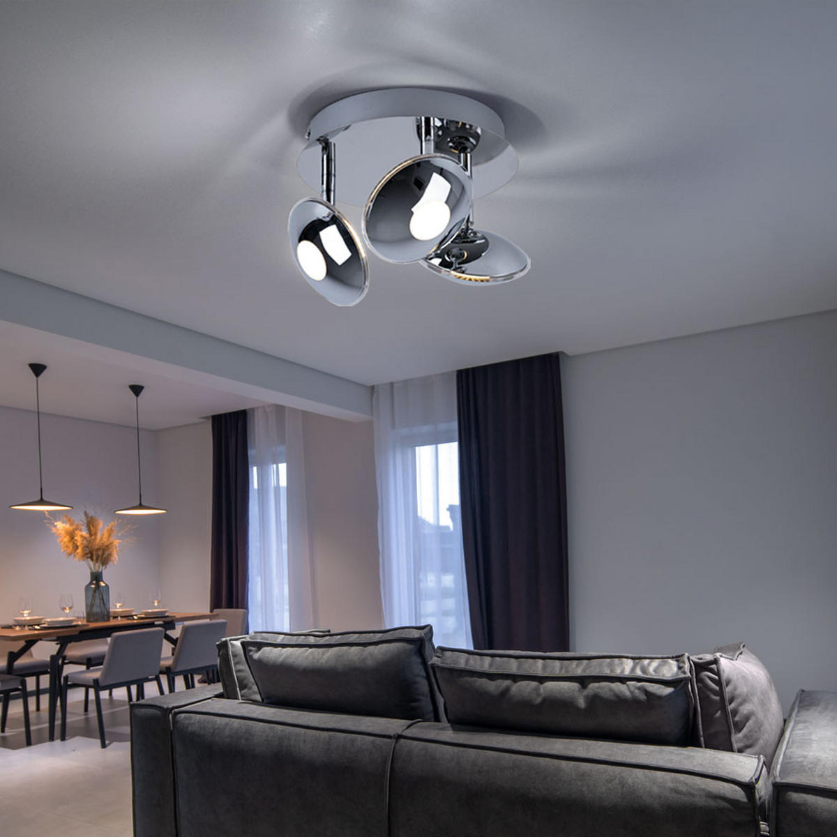 LED DECKENLEUCHTE Chrom Silber satiniert 3 Flammig - Silberfarben, Metall (20/20/15cm) - Globo Lighting