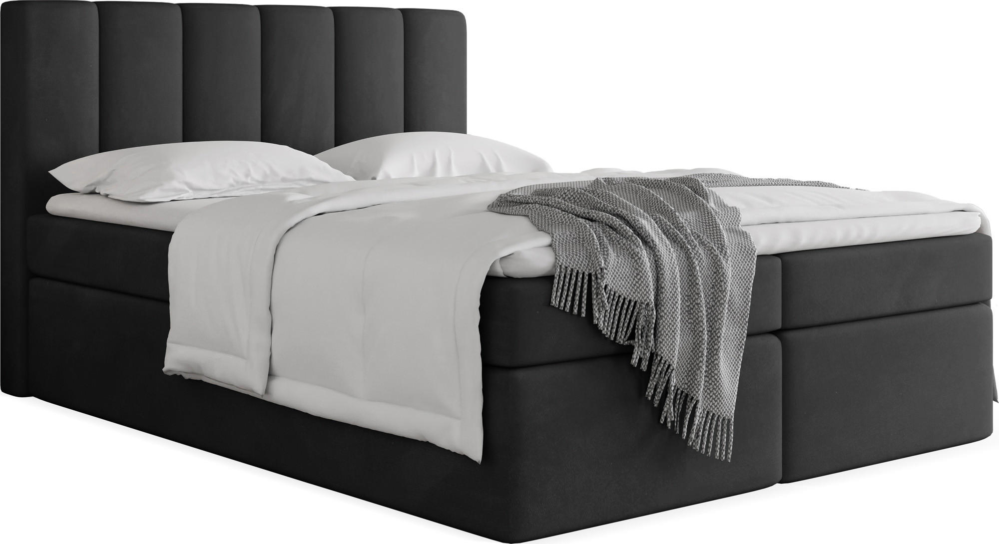 BOXBETT Amira mit Bettkasten, Schwarz Samt 180x200 cm - inkl. H3 Matratze und H3 Foam Topper - Schwarz Hochglanz/Schwarz, Holzwerkstoff/Kunststoff (180/200cm) - WFL GROUP