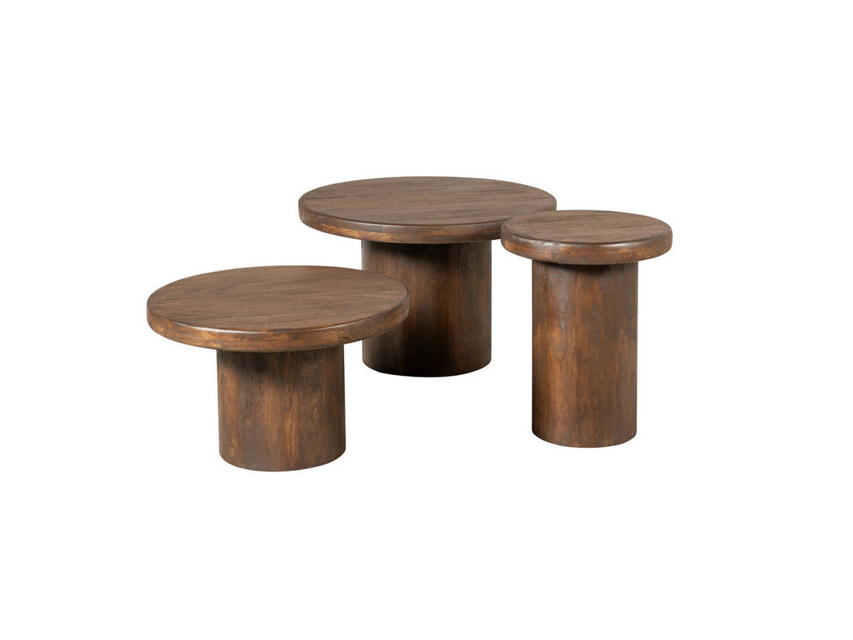 COUCHTISCH Inka Mangoholz Durchmesser 70 cm + 60 cm + 40 cm Braun - Braun, Holz (70/70/45cm)