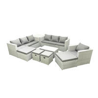 GARTENSET mit 3-SITZER SOFA,COUCHTISCH Polyrattan Hellgrau-Mix 11-Sitzer - Hellgrau/Grau, Glas/Kunststoff - Fimous