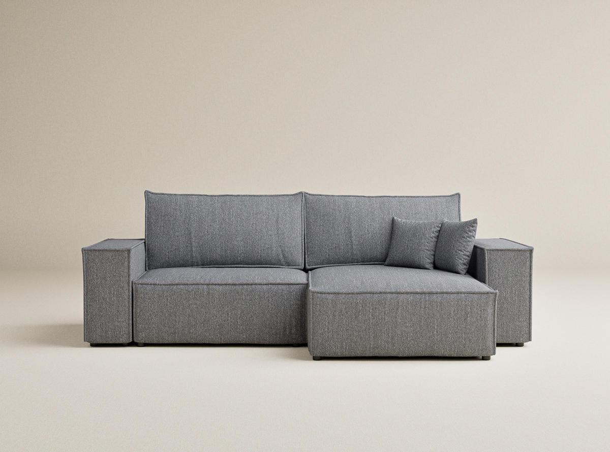 ECKSOFA MIT SCHLAFFUNKTION Zaya Grau Webstoff - Schwarz/Grau, Holz/Holzwerkstoff (255/148cm) - Maison de Reve