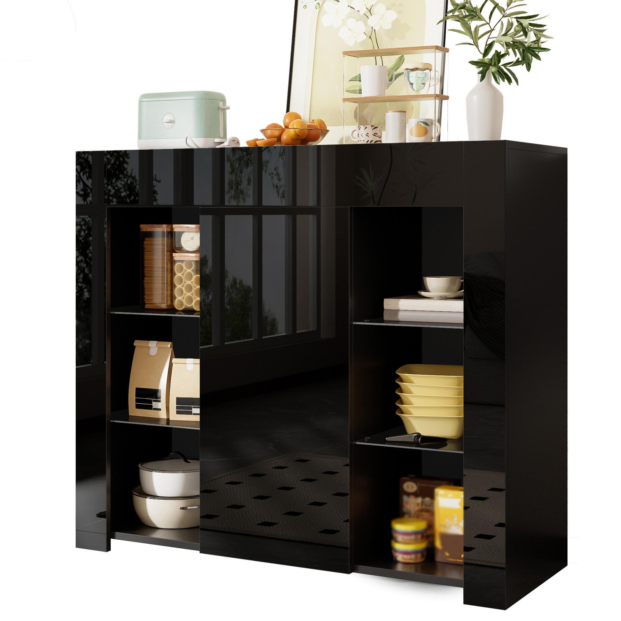 BUFFET 95x35x83 cm schwarz Hochglanz - Schwarz, Holzwerkstoff (95/83/35cm) - Fortuna Lai