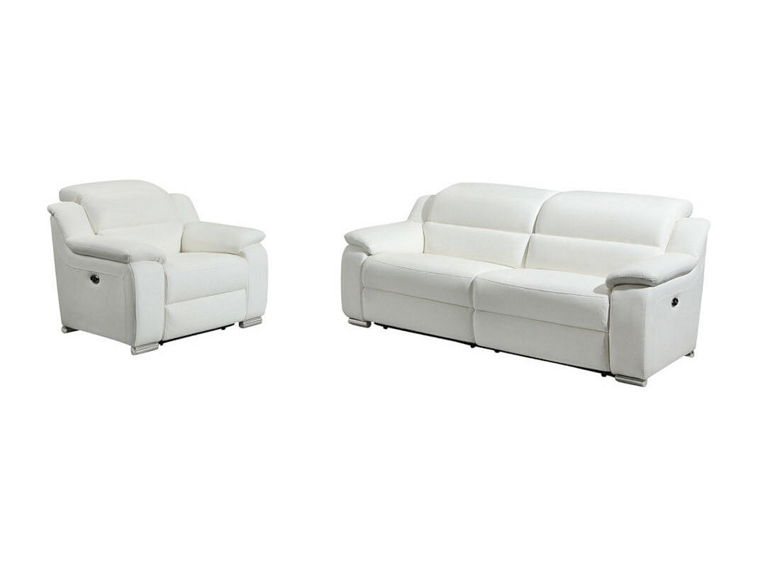SOFAGARNITUR mit Relaxfunktion - 4 Personen - Leder - Weiß - - Weiß, Leder (100/86/104cm) - Vente-Unique