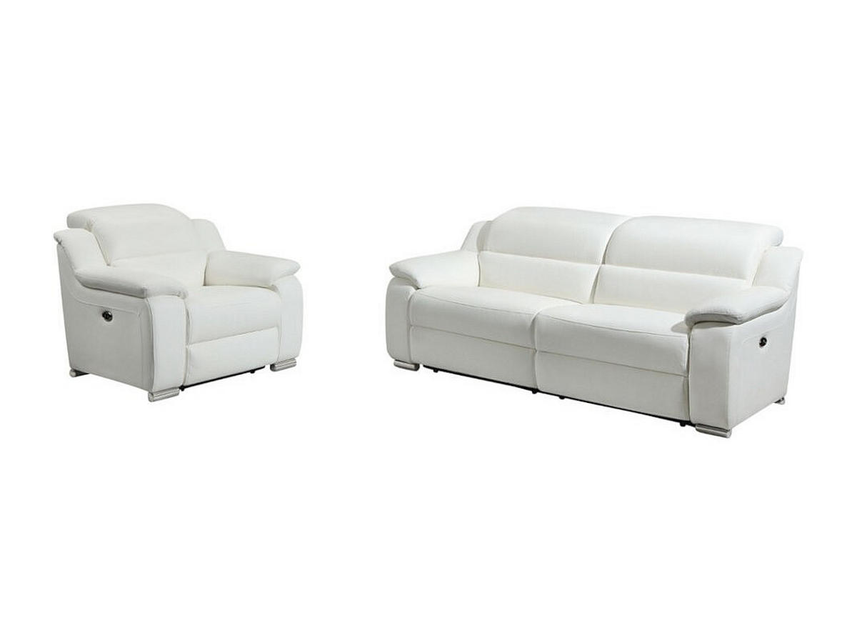 SOFAGARNITUR mit Relaxfunktion - 4 Personen-Sitzer - Leder - Weiß - - Weiß, Leder (202/86/104cm) - Vente-Unique