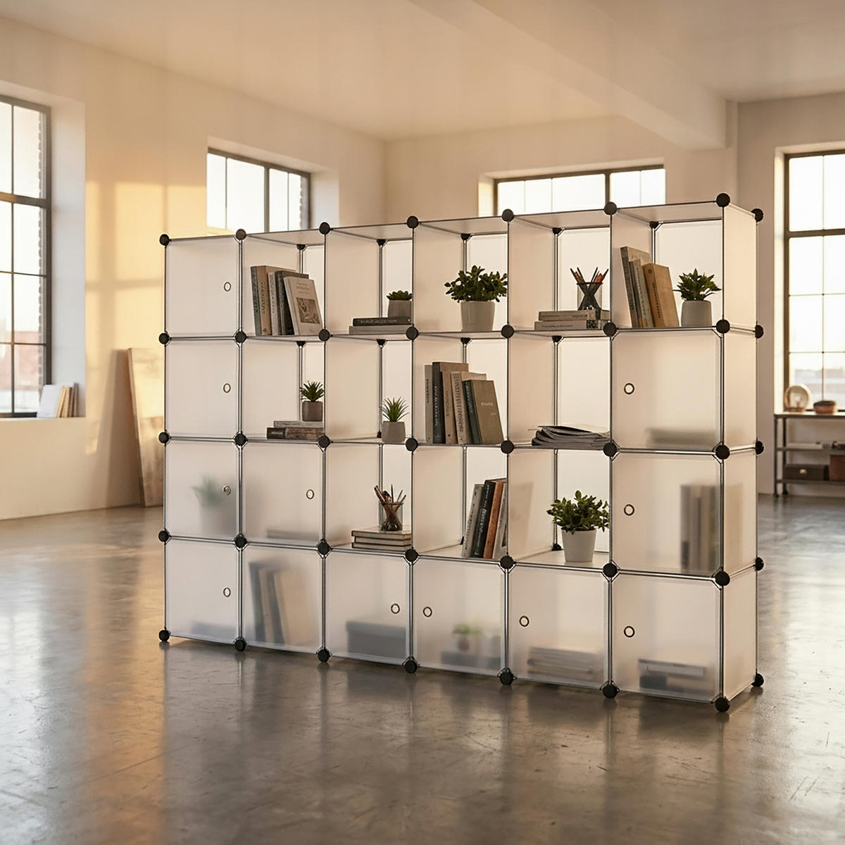 REGALSYSTEM Weiß 9 Fächer mit Türen 95,5 cm - Weiß, Kunststoff/Metall (95.5/95.5/32cm) - Relaxdays