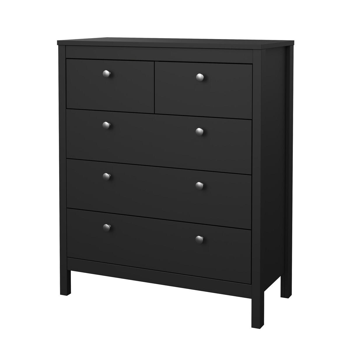 KOMMODE mit 5 Schubladen matt schwarz barcelone 82,3/38,4/98,9 cm - Schwarz, Holzwerkstoff (38.4/98.9/82.3cm) - Calicosy