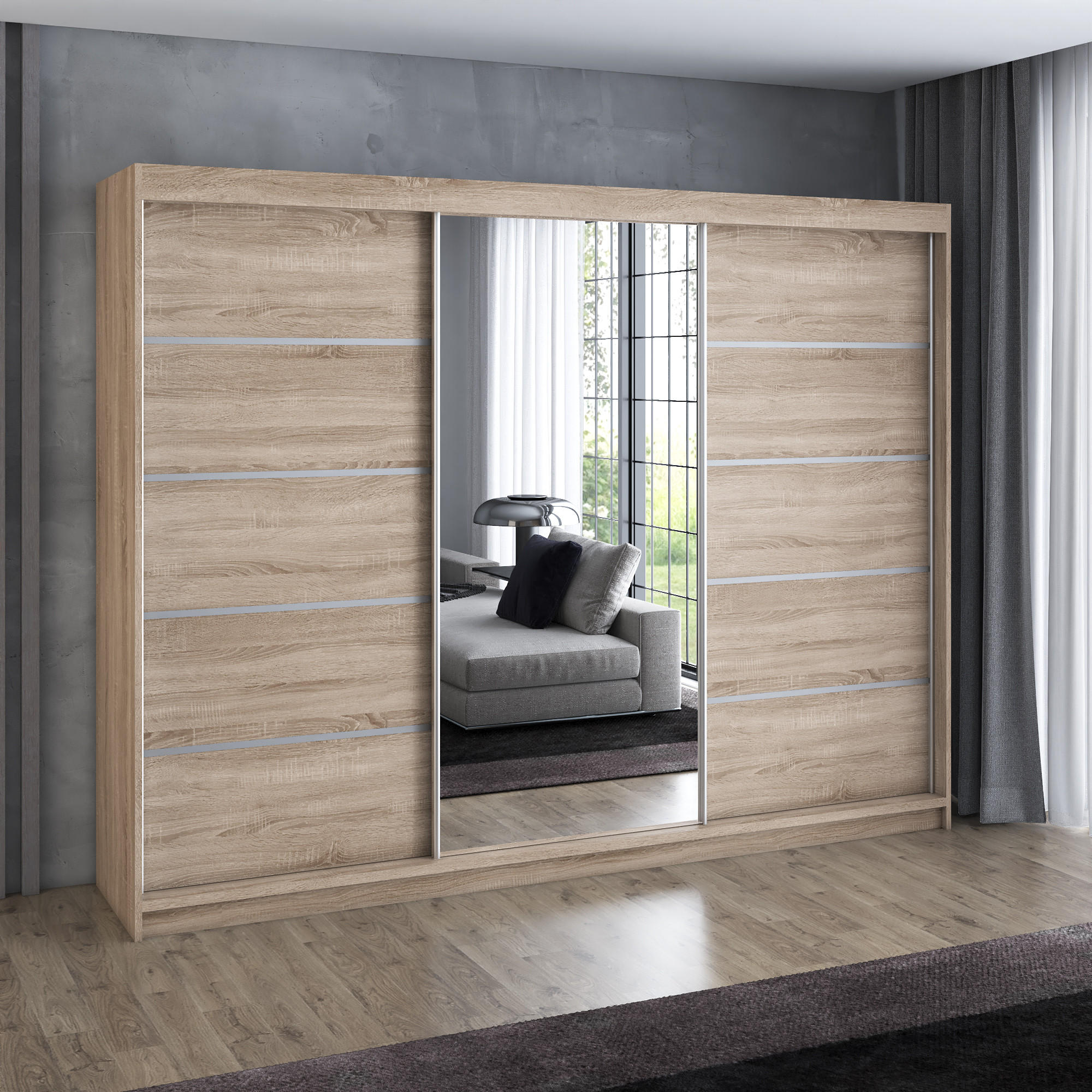 SCHWEBETÜRENSCHRANK 200 cm VILANO 1 Farbe: Sonoma - Sonoma Eiche, Holzwerkstoff (200/215/59.5cm) - A&J MöbelLand