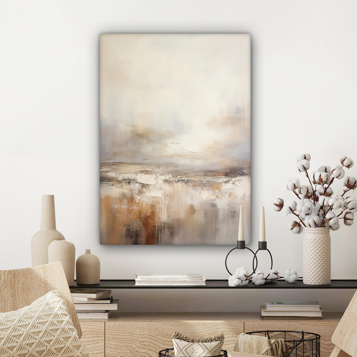 LEINWANDBILD - Kunst - Industriell - Grau - Braun - Abstrakt - 60x80 - Gemälde - Sandfarben, Textil (60/80cm) - MuchoWow