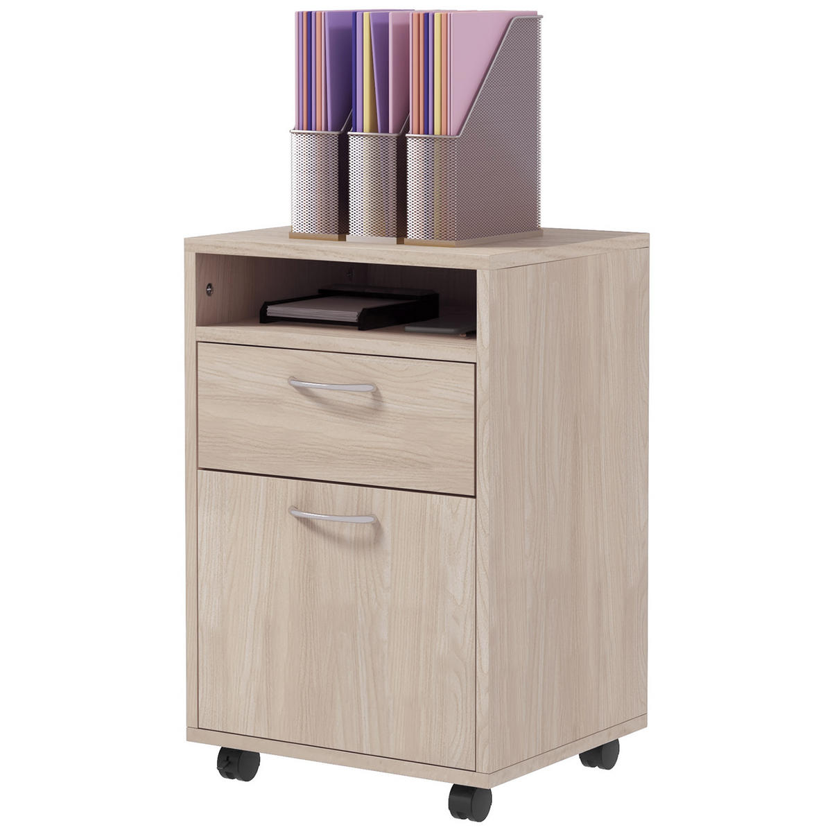ROLLCONTAINER DE-14426 mit Schublade, Nische und Schrank Eiche - Beige, Holzwerkstoff (35/60/40cm) - ComfortXL