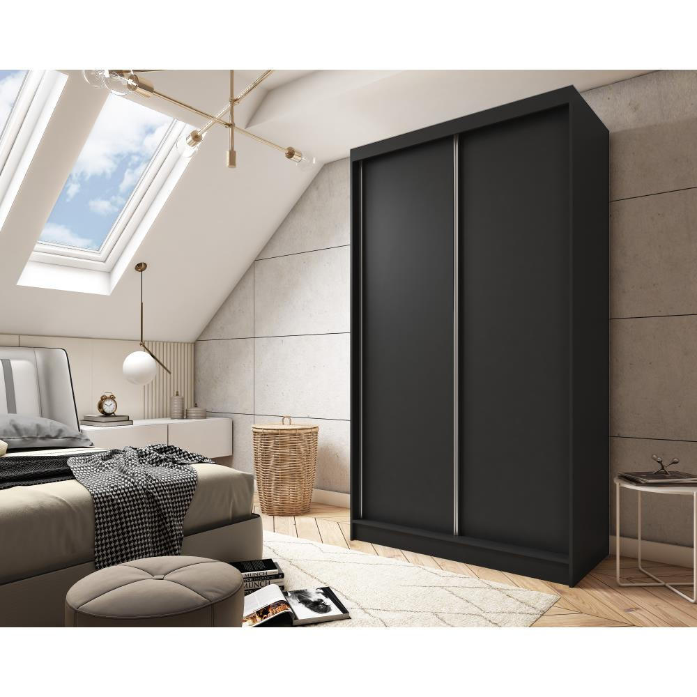SCHWEBETÜRENSCHRANK Mario 120/216/61 schwarz mit Schubladen - Schwarz, Holzwerkstoff (120/216/61cm) - Beautysofa