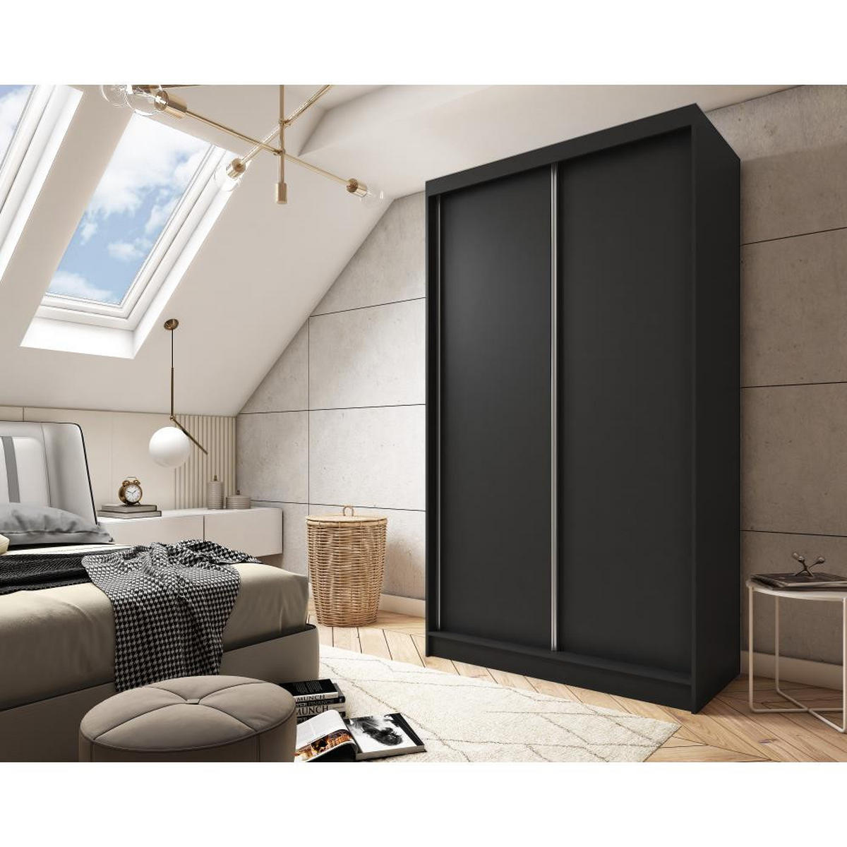 SCHWEBETÜRENSCHRANK Mario 120/216/61 schwarz mit Schubladen - Schwarz, Holzwerkstoff (120/216/61cm) - Beautysofa