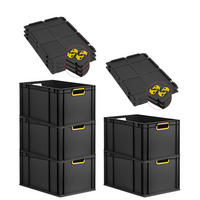 EUROBOX 5x NextGen Color mit Auflagedeckel 32x40x60 cm 65 Liter Schwarz Griffe gelb offen - Gelb/Schwarz, Kunststoff (40/32/60cm) - PROREGAL