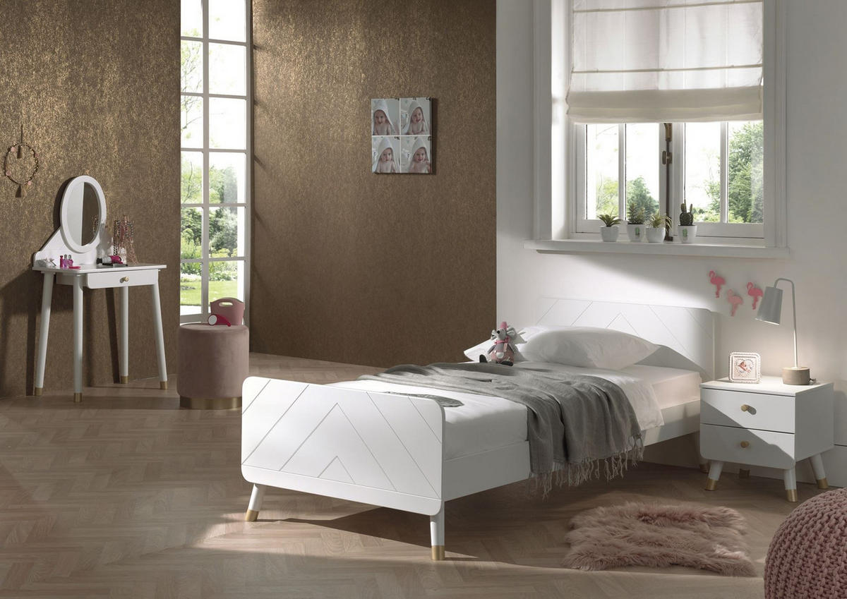 KINDERZIMMER komplett Set 3-tlg. Kamillah 1 Bett Kommode Schminktisch - Weiß, Holzwerkstoff (200/1/100cm) - 58aufmkessel