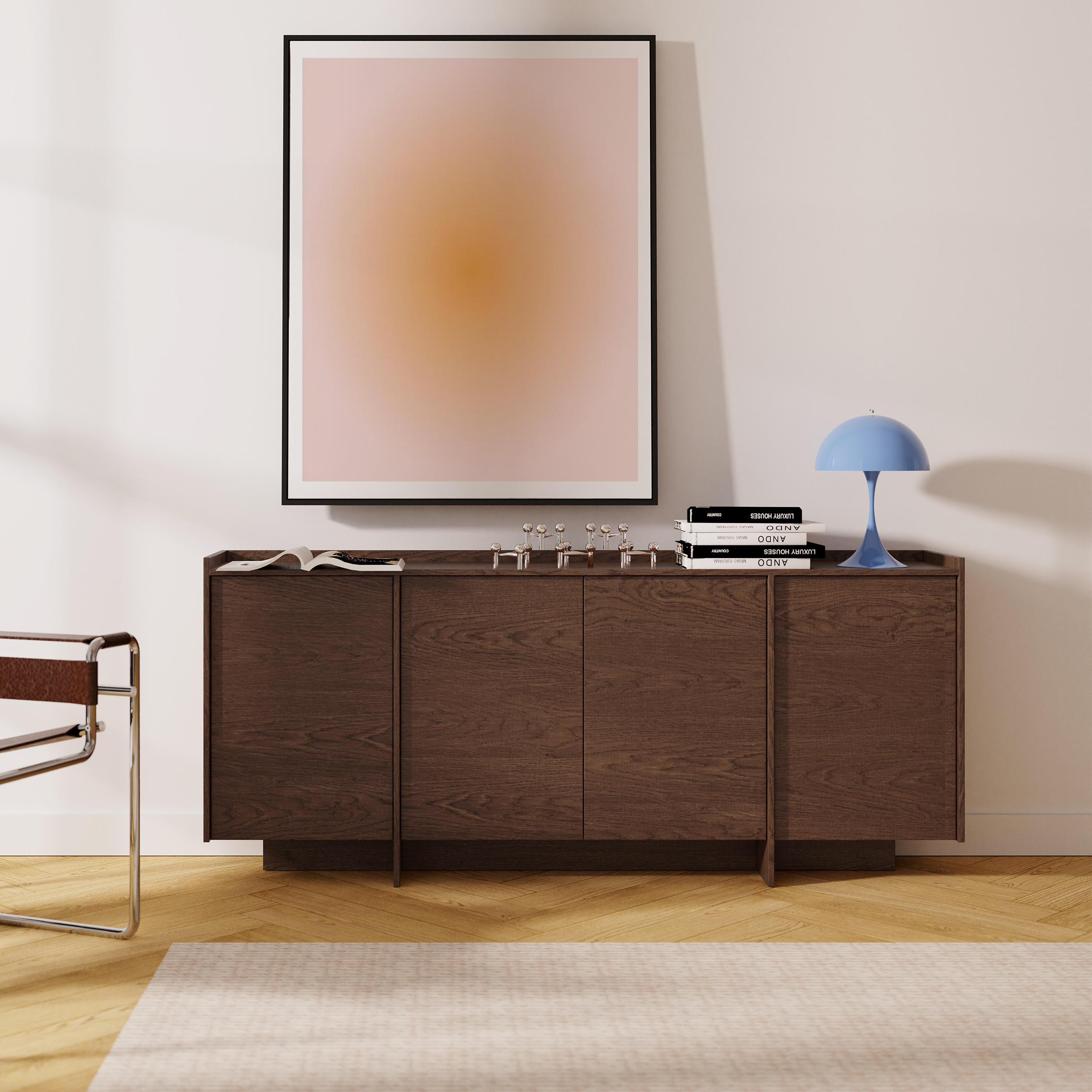 KOMMODE Juni mit 4 Türen, 200 cm, Baltic Storm Eiche - Dunkelbraun, Holzwerkstoff (200/90/38cm) - Beautysofa