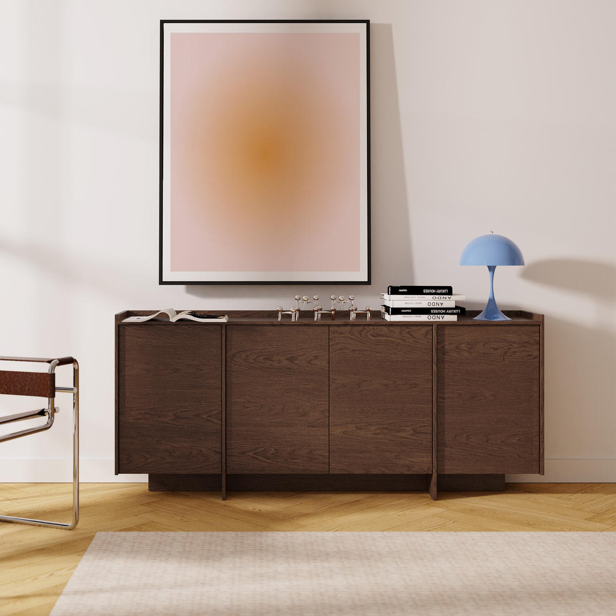 KOMMODE Juni mit 4 Türen, 200 cm, Baltic Storm Eiche - Dunkelbraun, Holzwerkstoff (200/90/38cm) - Beautysofa