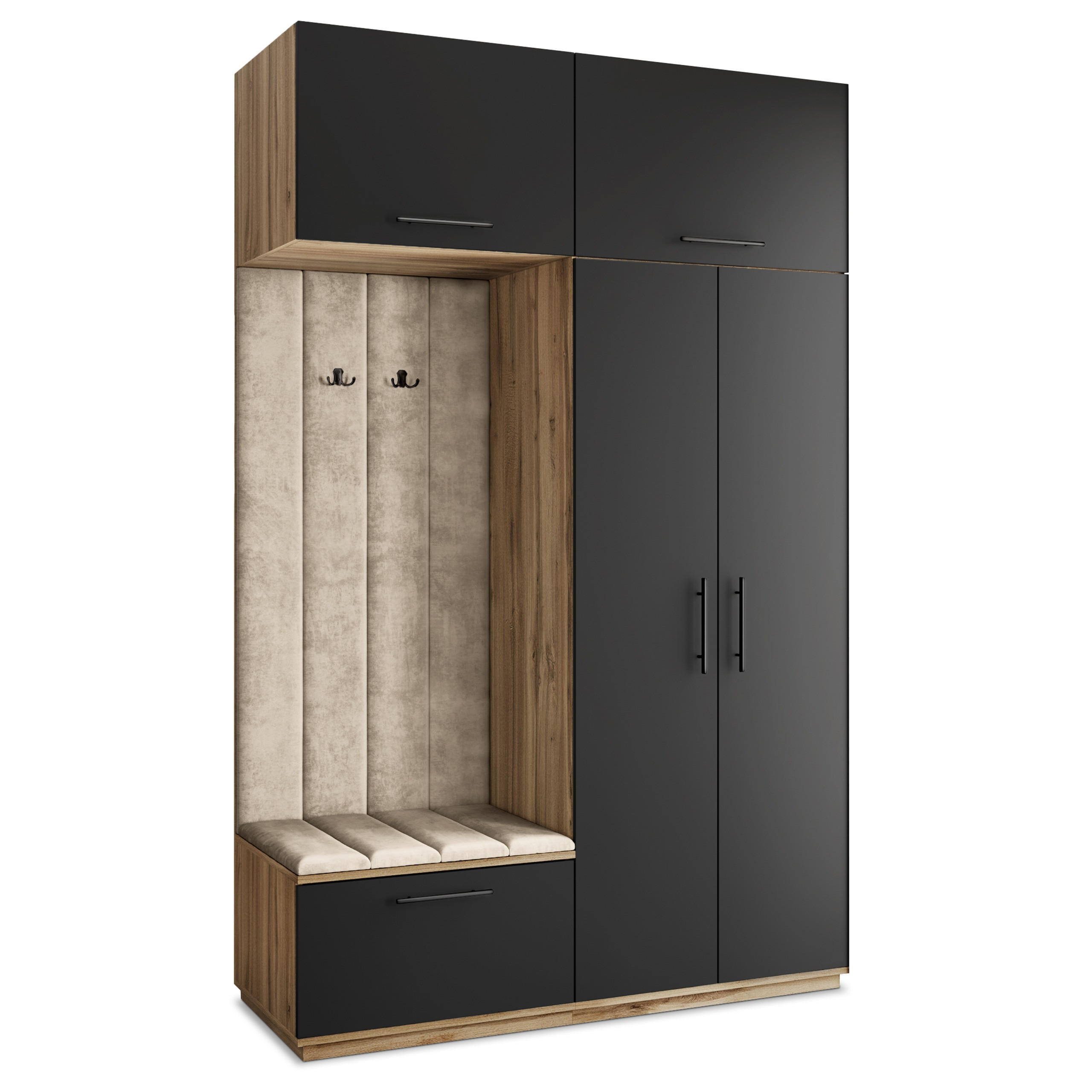 Masseno Garderobenschrank Eiche Wotan, Schwarz, Beige 150x240x60 cm