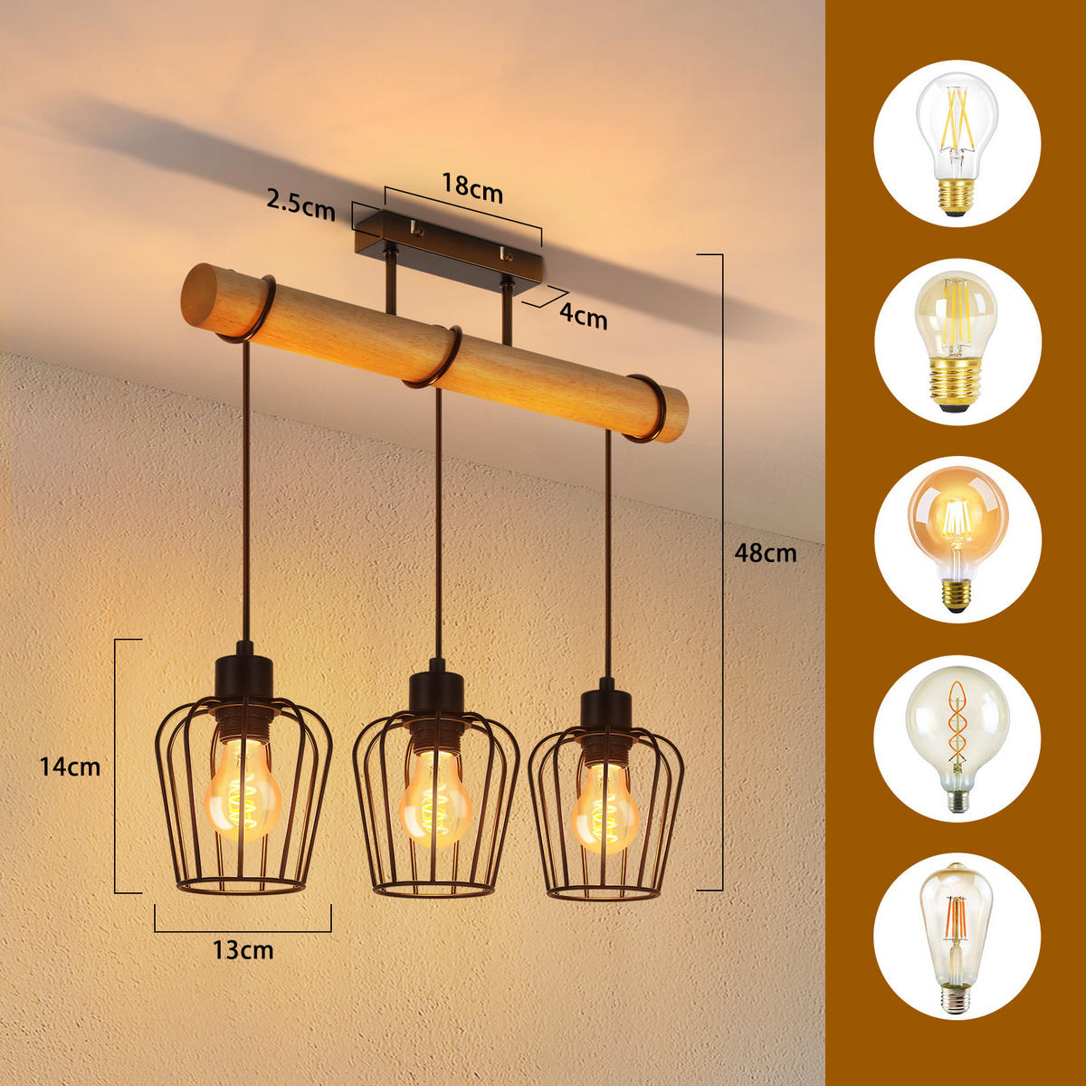 PENDELLEUCHTE Vivienneth 52/13/43 cm - Braun, Holz/Metall (52/13/43cm) - ZMH