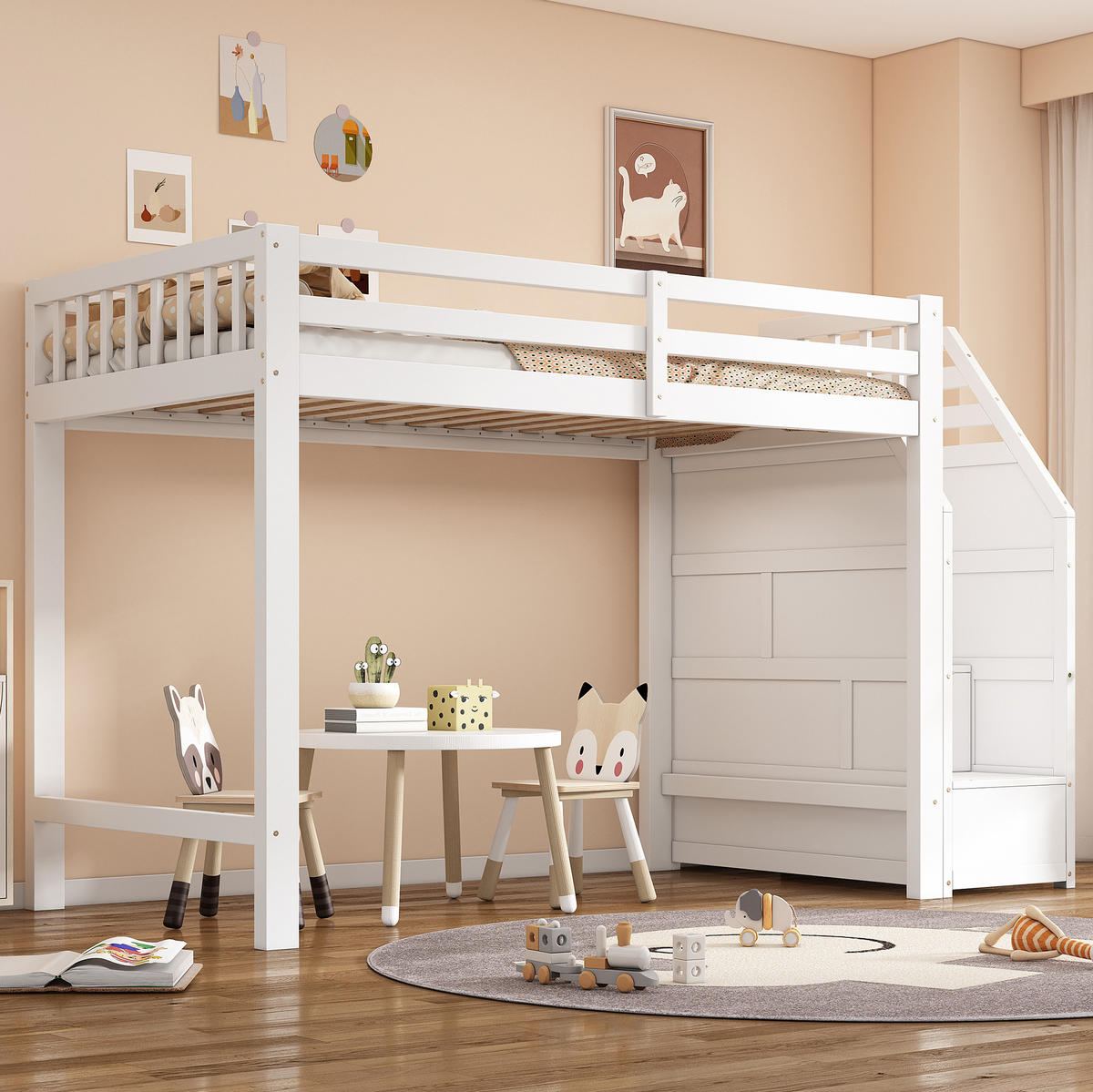 HOCHBETT 90/200 cm aus Kiefernholz mit Geländer, Weiß - Weiß, Holz (90/200cm) - OKMYHOME
