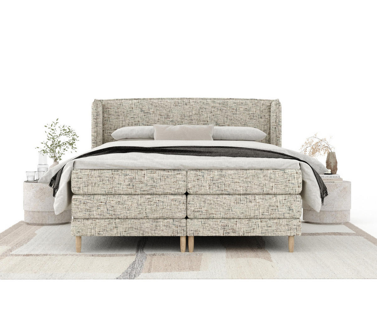 BOXSPRINGBETT Carizzo Beige 160/200 cm mit Matratze und Topper - Beige/Naturfarben, Holz/Holzwerkstoff (160/200cm) - Maison de Reve
