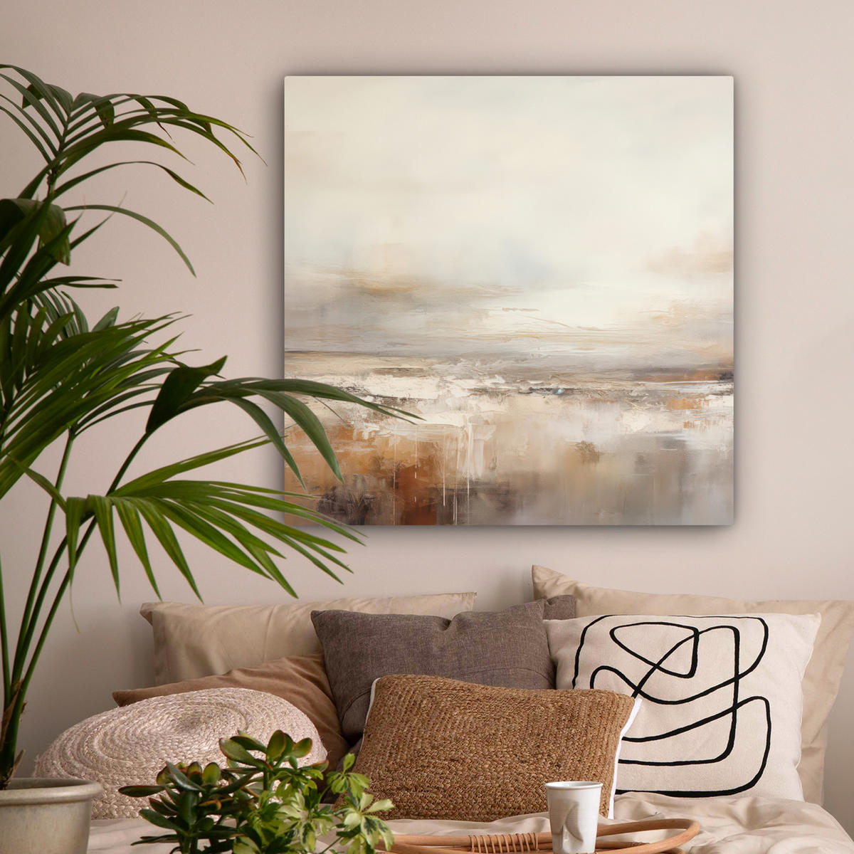 LEINWANDBILD - Kunst - Industriell - Grau - Braun - Abstrakt - 90x90 - Gemälde - Sandfarben, Textil (90/90cm) - MuchoWow