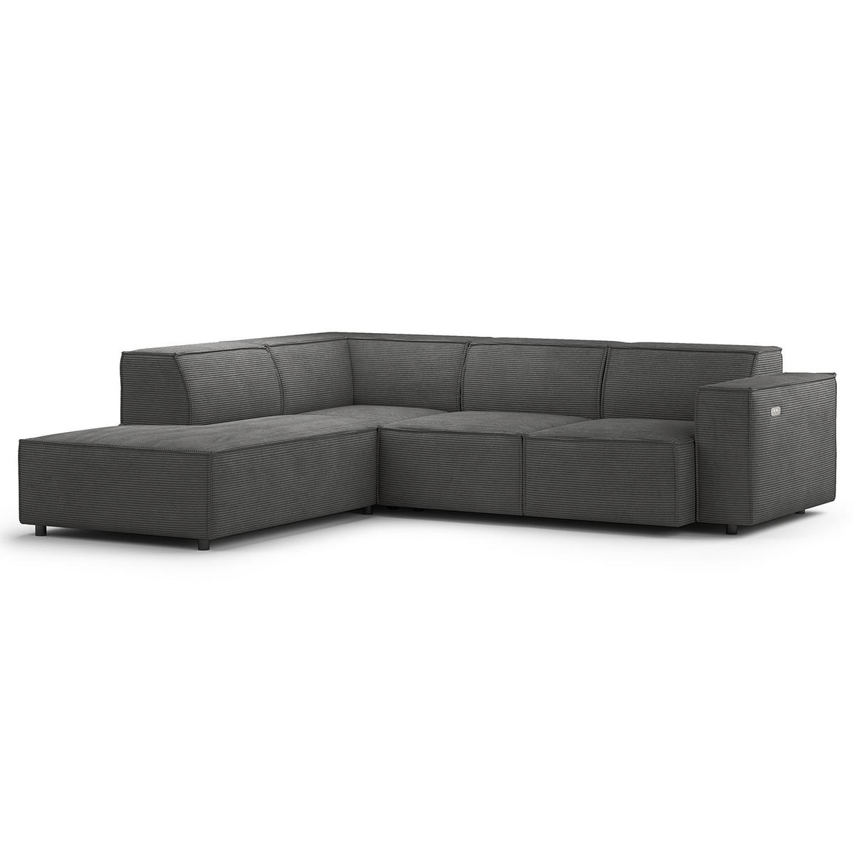 ECKSOFA mit Ottomane - Anthrazit/Schwarz, Kunststoff/Textil (260/234cm) - home24