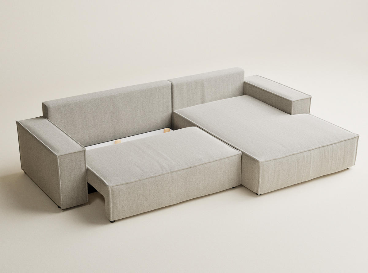 ECKSOFA Maze Beige Webstoff - Rechts Seite - Beige/Schwarz, Holz/Holzwerkstoff (294/185cm) - Maison de Reve