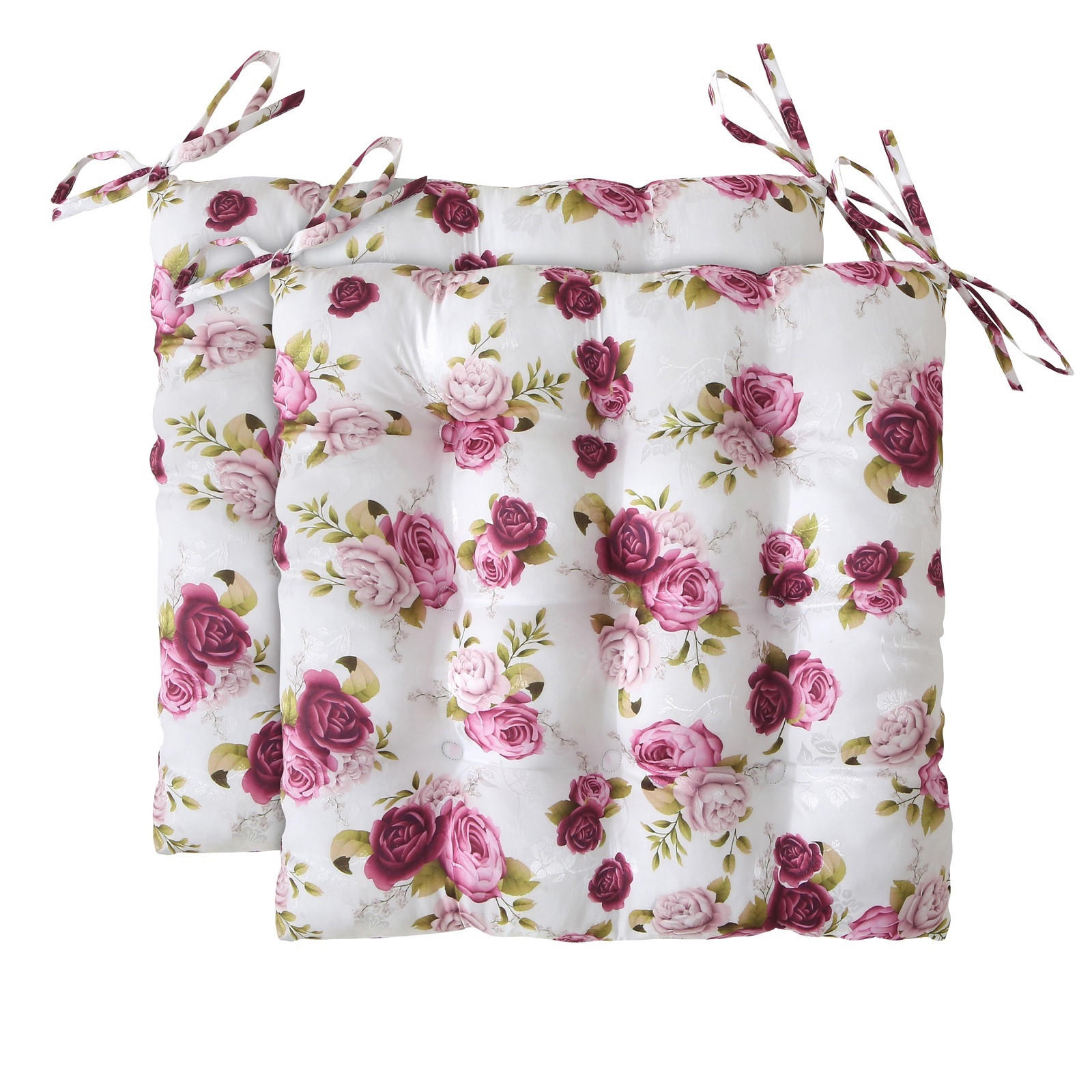 SITZKISSEN 2er Set Rosen 40/40 cm Landhaus-Stil mit Steppung - Pink, Textil (40/40/4cm) - wometo