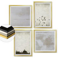 WANDBILDER 4er Set - 50x50 cm & 40x60 cm Goldrahmen - Minimalistische Vögel im Flug - Goldfarben, Kunststoff (50/50cm) - ArtPrintCave