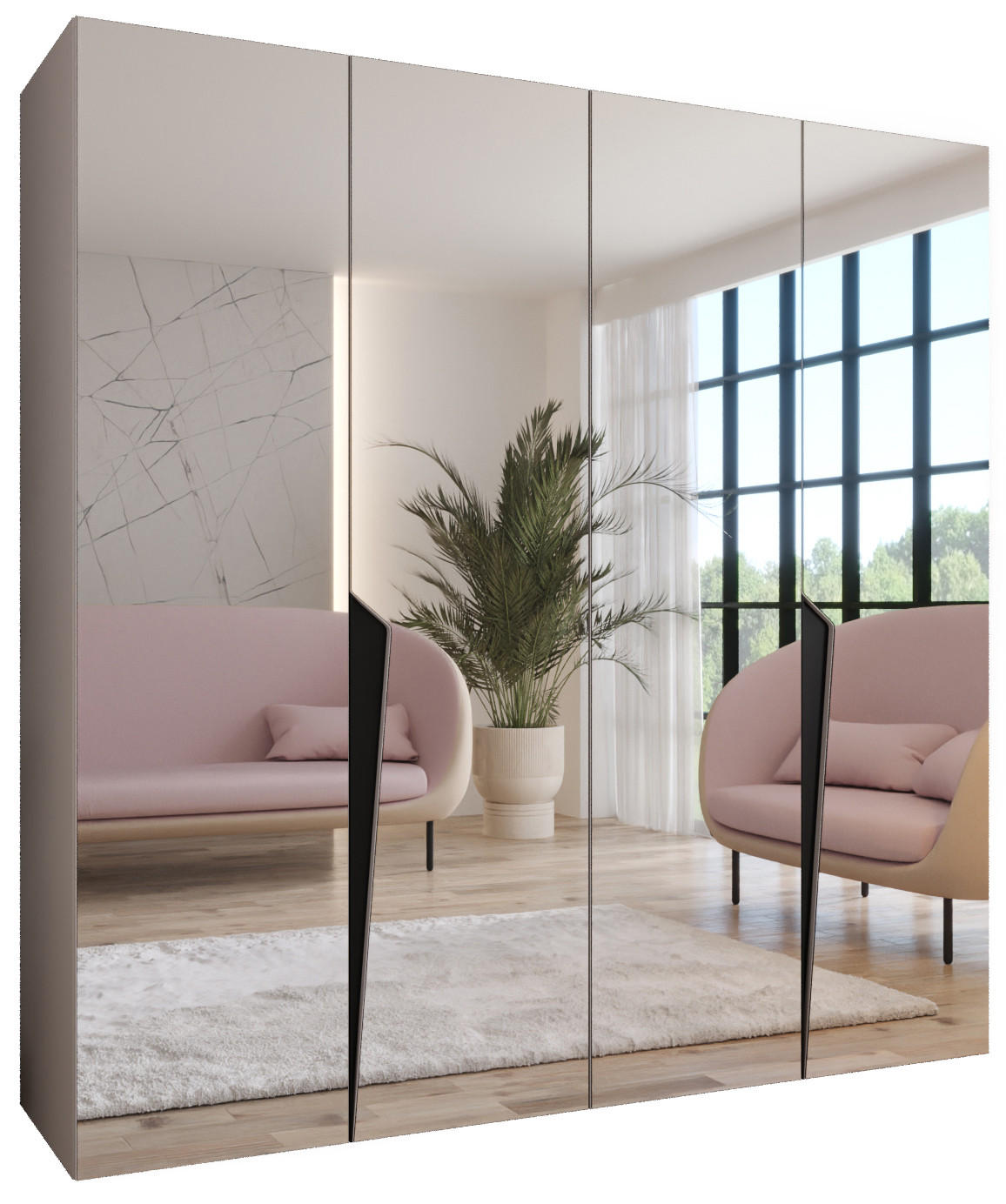 DREHTÜRENSCHRANK 202/200/52 4-türig - Beige/Schwarz, Holz/Metall (200/202/52cm) - Abiks Möbel