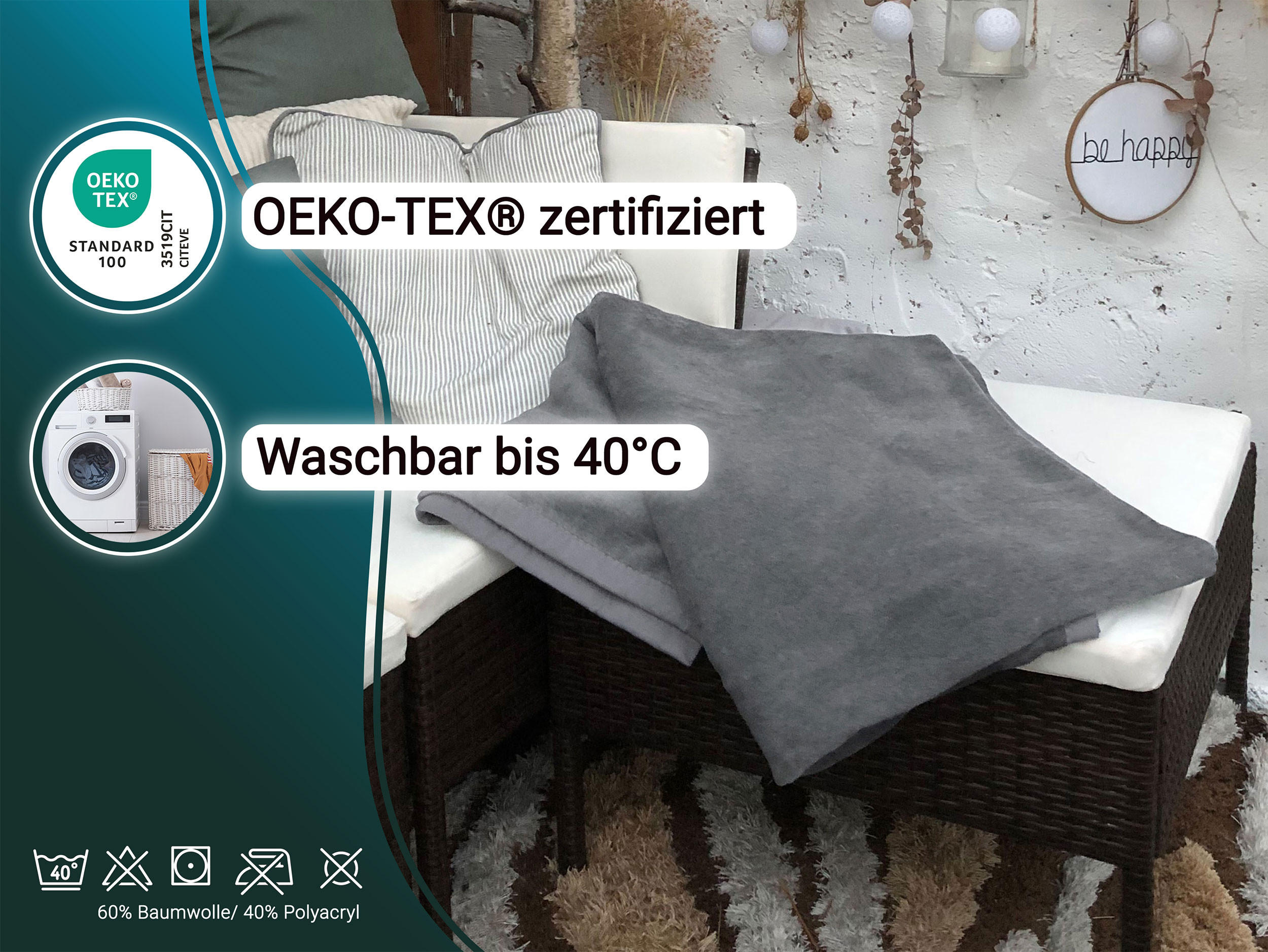 KUSCHELDECKE, 220x240 cm, 60% Baumwolle, 40% Polyacryl, Grau - Grau, Naturmaterialien (220/240cm) - Zollner