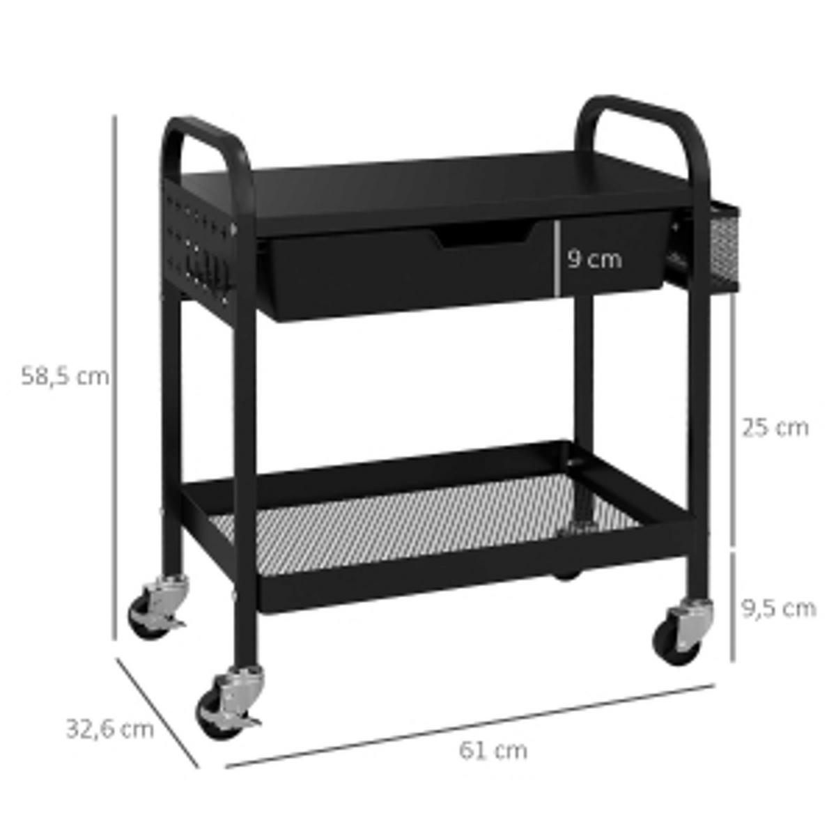 KÜCHENWAGEN MIT SCHUBLADE UND ABLAGE, Aufbewahrungswagen Mit Haken, Für Küche Und Wohnzimmer - Schwarz, Holzwerkstoff (32.6/58.5/61cm) - Rolipo