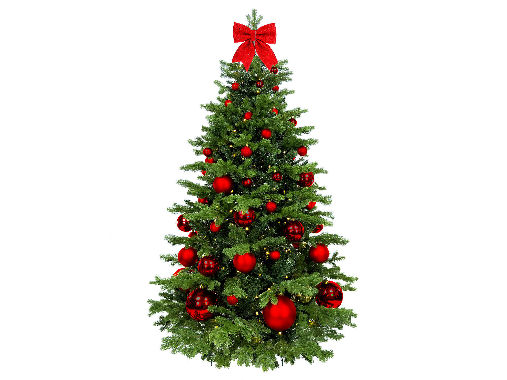 WEIHNACHTSBAUM geschmückt künstlich mit 73 Ornamenten RED CHRISTMAS II 180 cm Baum mit Ständer und Weihnachtsornamenten - Rot/Grün, Kunststoff (180cm) - LAALU